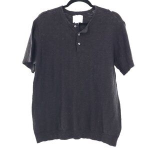 American‎ Eagle Henley Tee Mens M Black Classic Minimalist Staple Academia NWOT